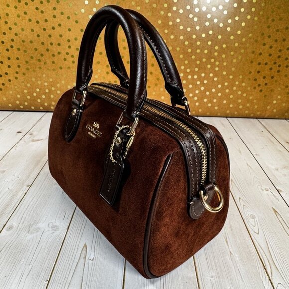 COACH Rowan Mini Satchel in Suede & Leather – Rich Mahogany Brown ✨ - Picture 6 of 10